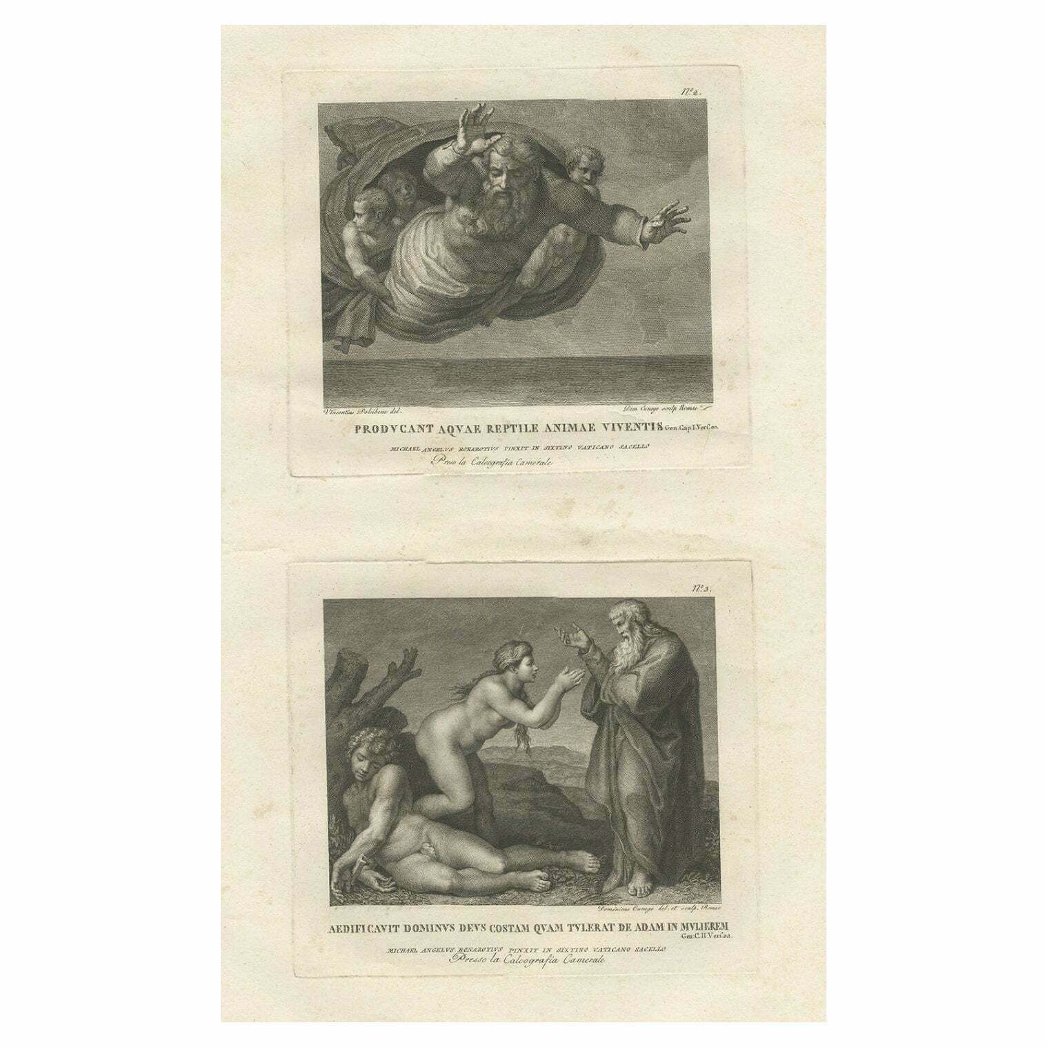 Old Vatican Frescoes; Separation Of Land From Sea & The Creation Of Eve, Ca.1780