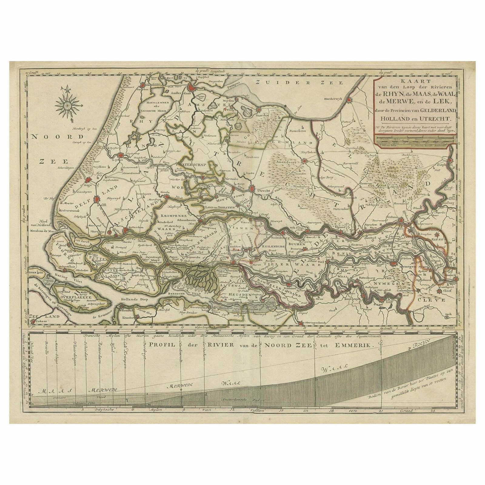 Detailed Map Of Dutch Rivers, With The Rhine, Maas, De Merwe En De Lek, C.1750