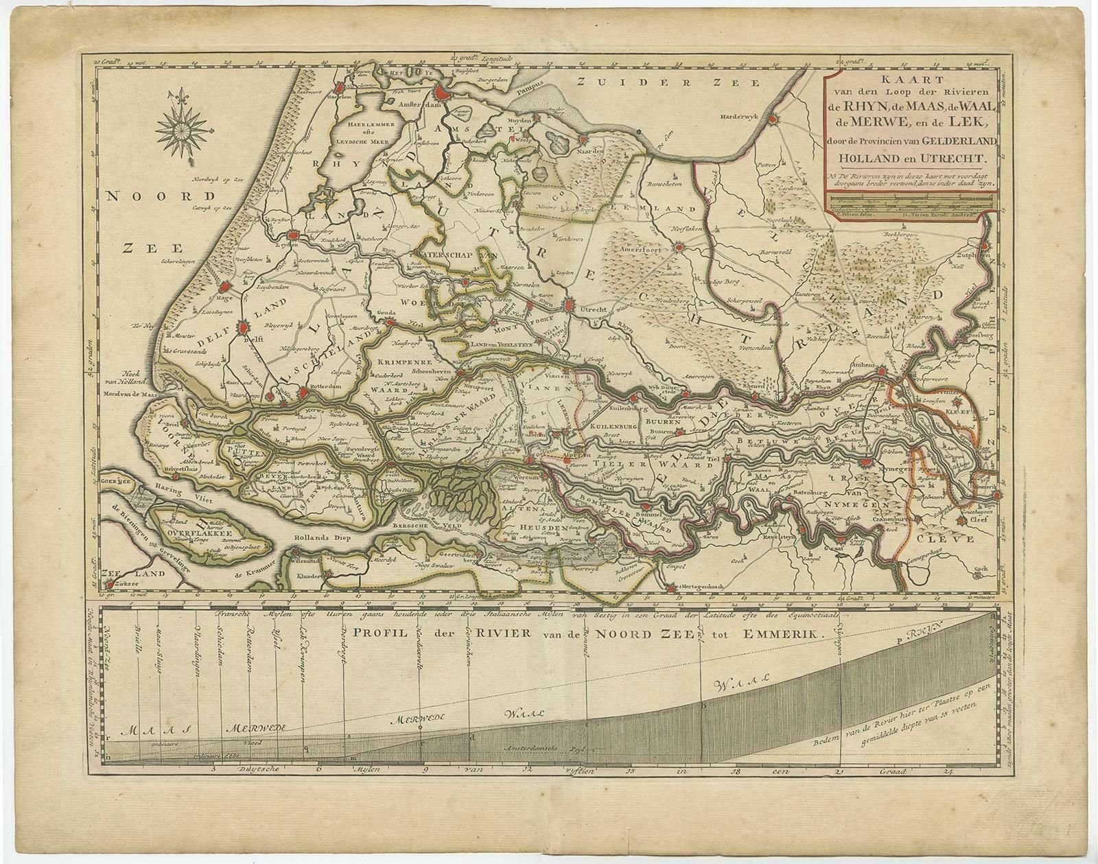 Detailed Map Of Dutch Rivers, With The Rhine, Maas, De Merwe En De Lek, C.1750 photo furniture