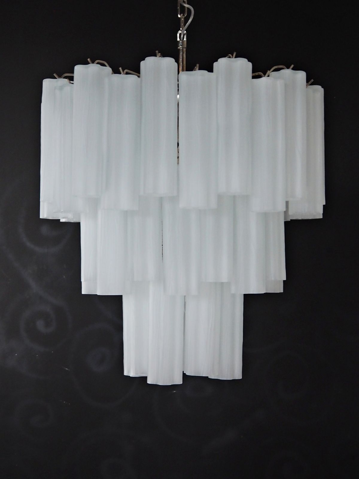 photo vinterior Large Three Tier Venini Murano Glass Tube Chandelier   Etched Glass