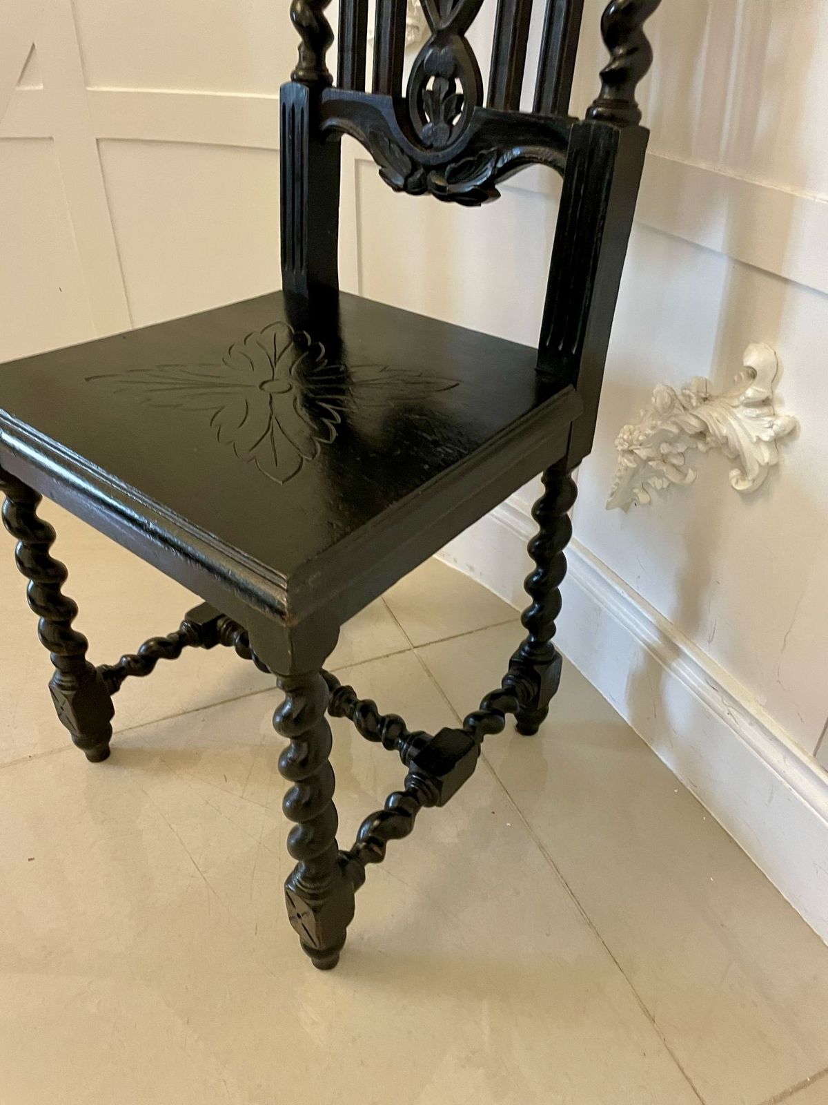 Pair Of Antique 19th Century Quality Carved Ebonised Oak Side Chairs photo furniture