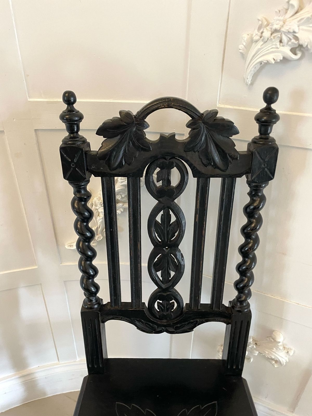 Pair Of Antique 19th Century Quality Carved Ebonised Oak Side Chairs photo for sale