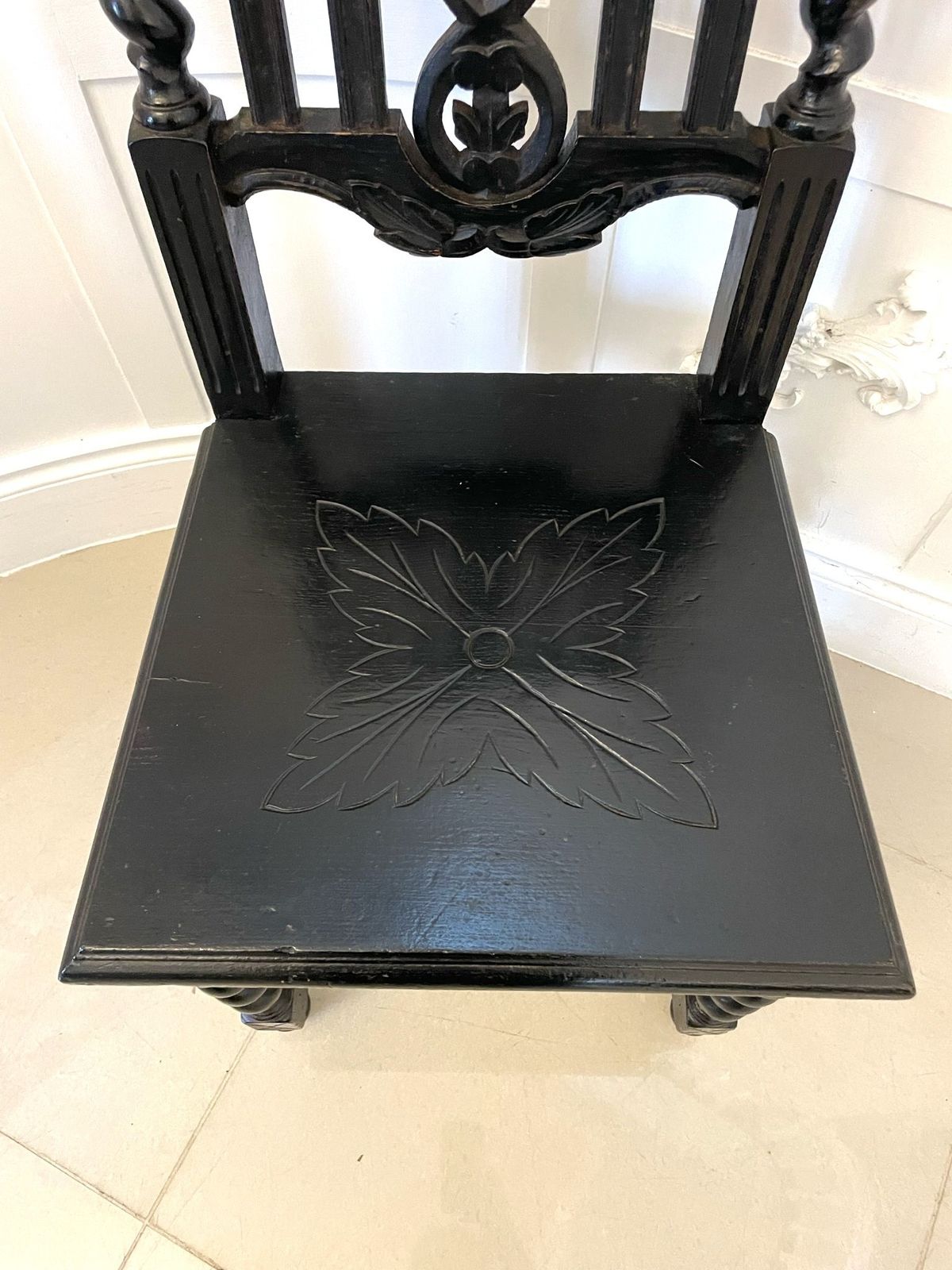 Pair Of Antique 19th Century Quality Carved Ebonised Oak Side Chairs photo vinterior