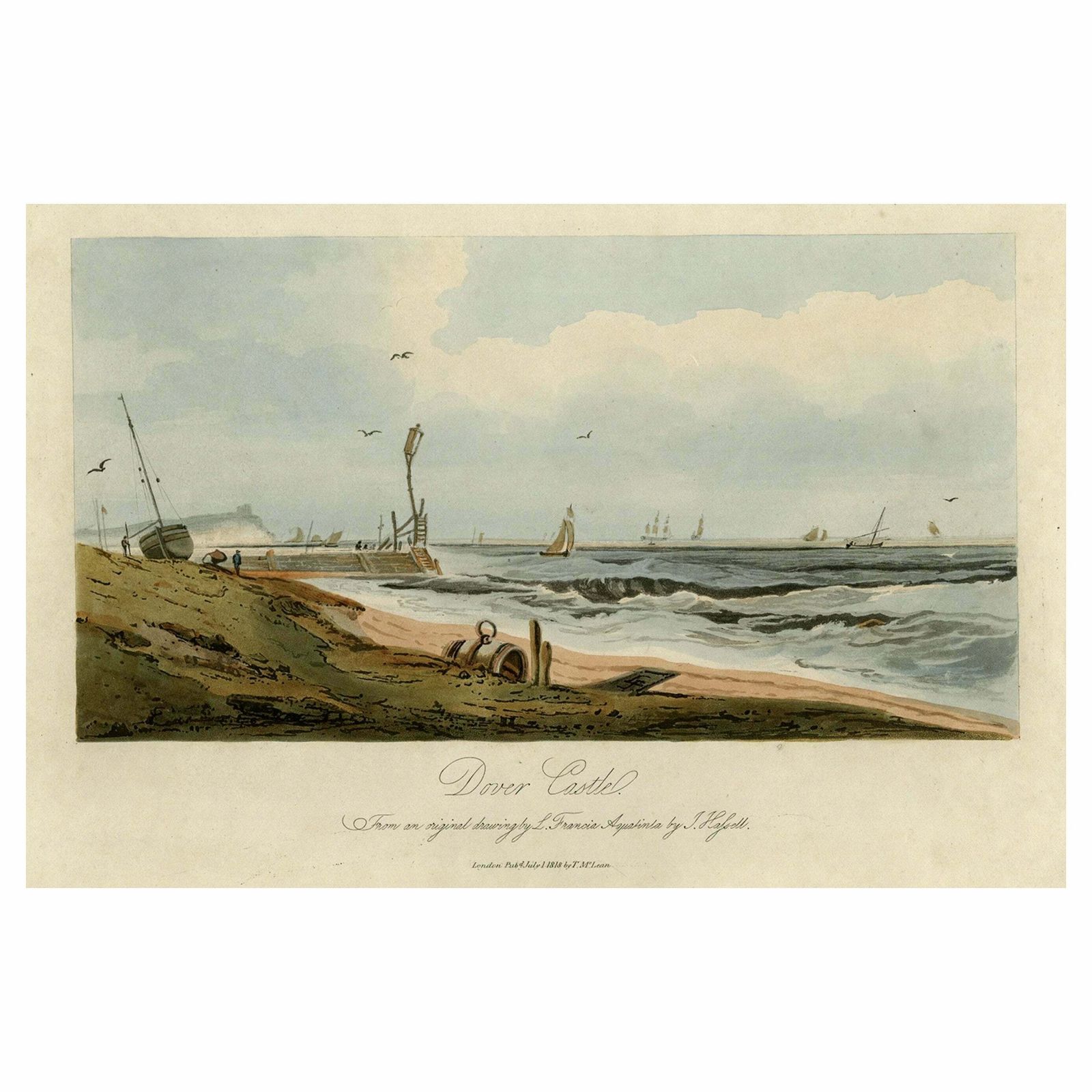 View Of Dover Castle Atop The Cliffs In The Background, England, 1818