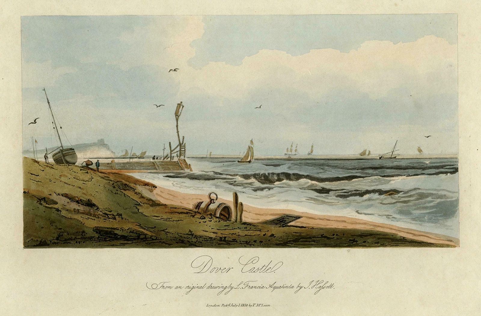View Of Dover Castle Atop The Cliffs In The Background, England, 1818 photo for sale