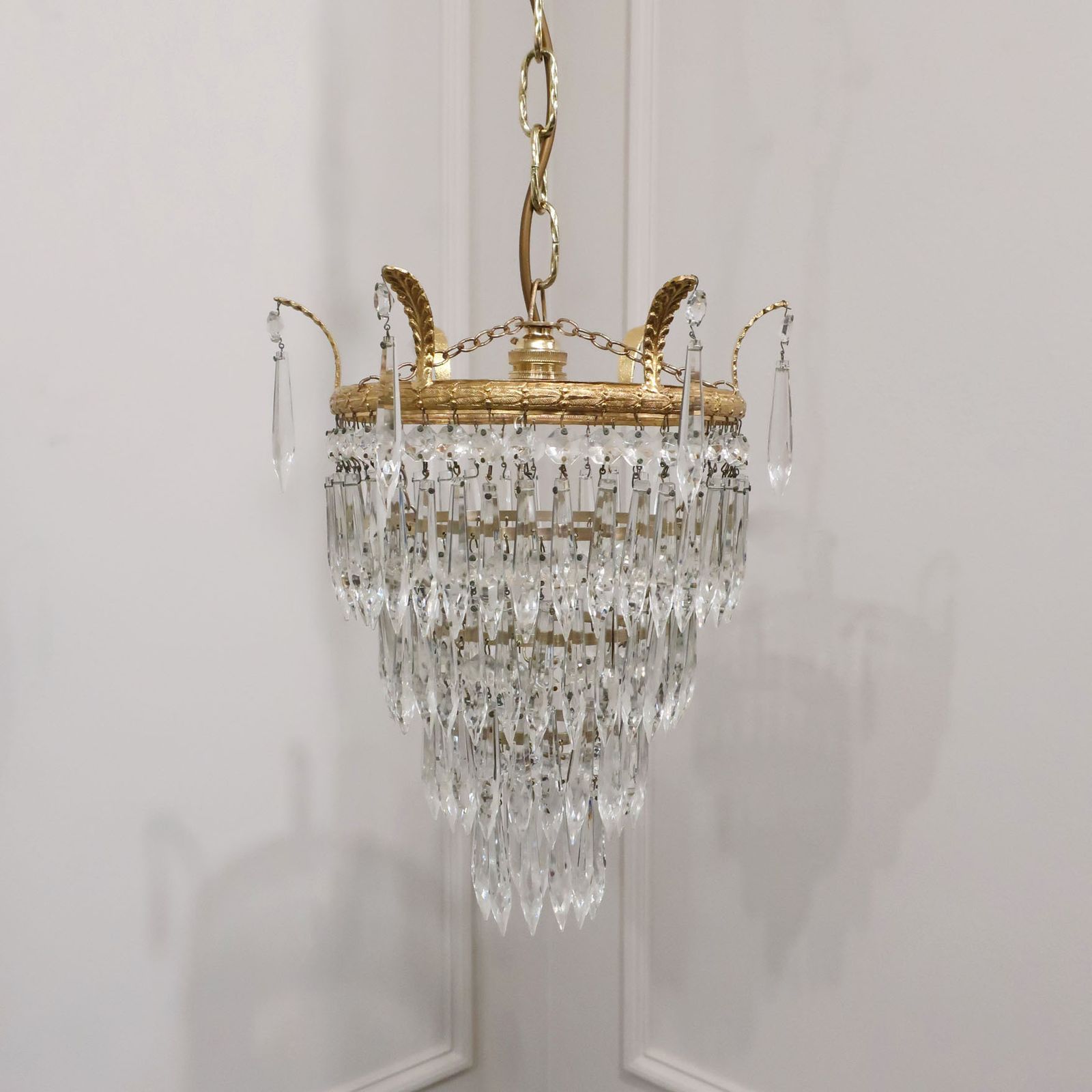 Italian Art Deco Four Tier Crystal Glass Chandelier
