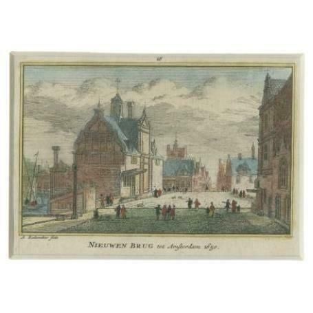 Antique Print Of The 'Nieuwe Brug' In Amsterdam By Rademaker, C.1730