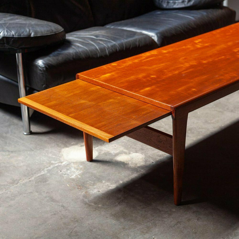 Mid Century Danish Extendable Coffee Table In Teak By Illum Wikkelso For Koefoeds Mobelfabrik, 1960s photo furniture