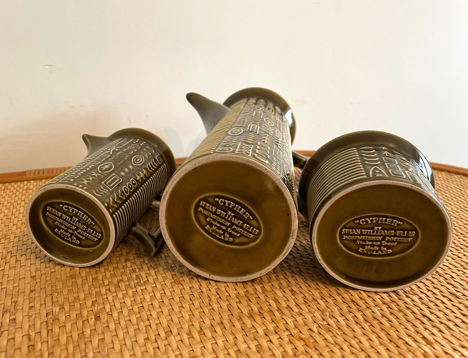 60s Portmeirion Cypher 15pc Tea/Coffee Set, Iconic Mid Century Design By Susan Williams Ellis, Rare Vintage Mcm Tea Set In Retro Olive Green photo vintage