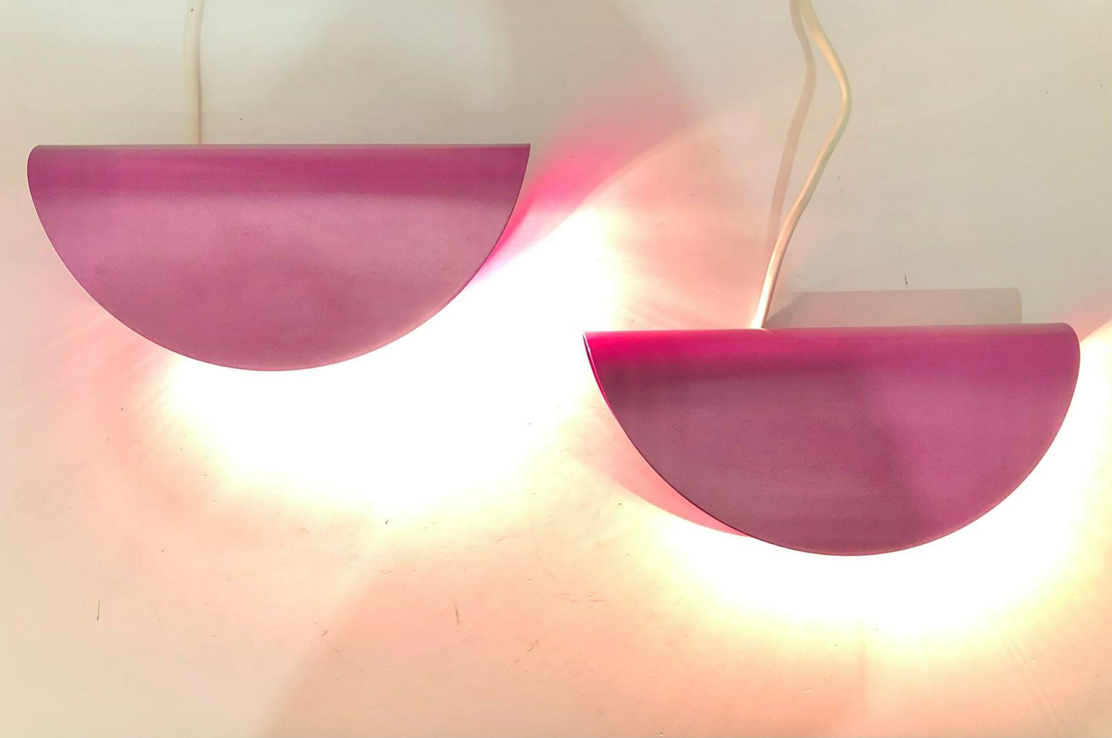 Pair Of Danish Minimalist Vintage Wall Lamps In Purple Painted Metal   Design By Nordlux photo for sale