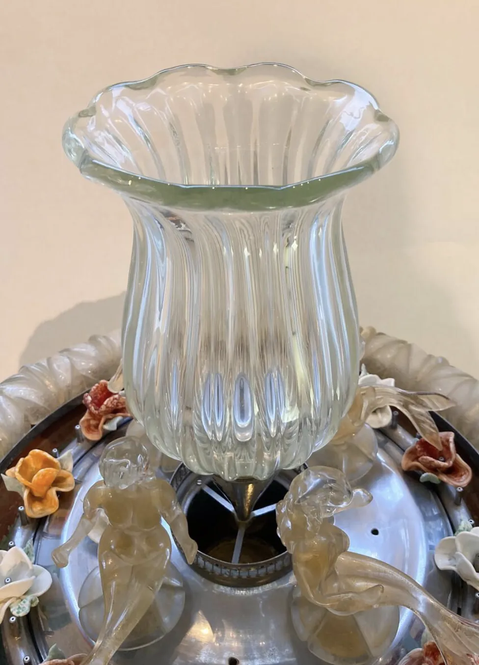 Murano Glass Fountain With A Central Vase Encircled By 4 Mermaids 1950s photo furniture