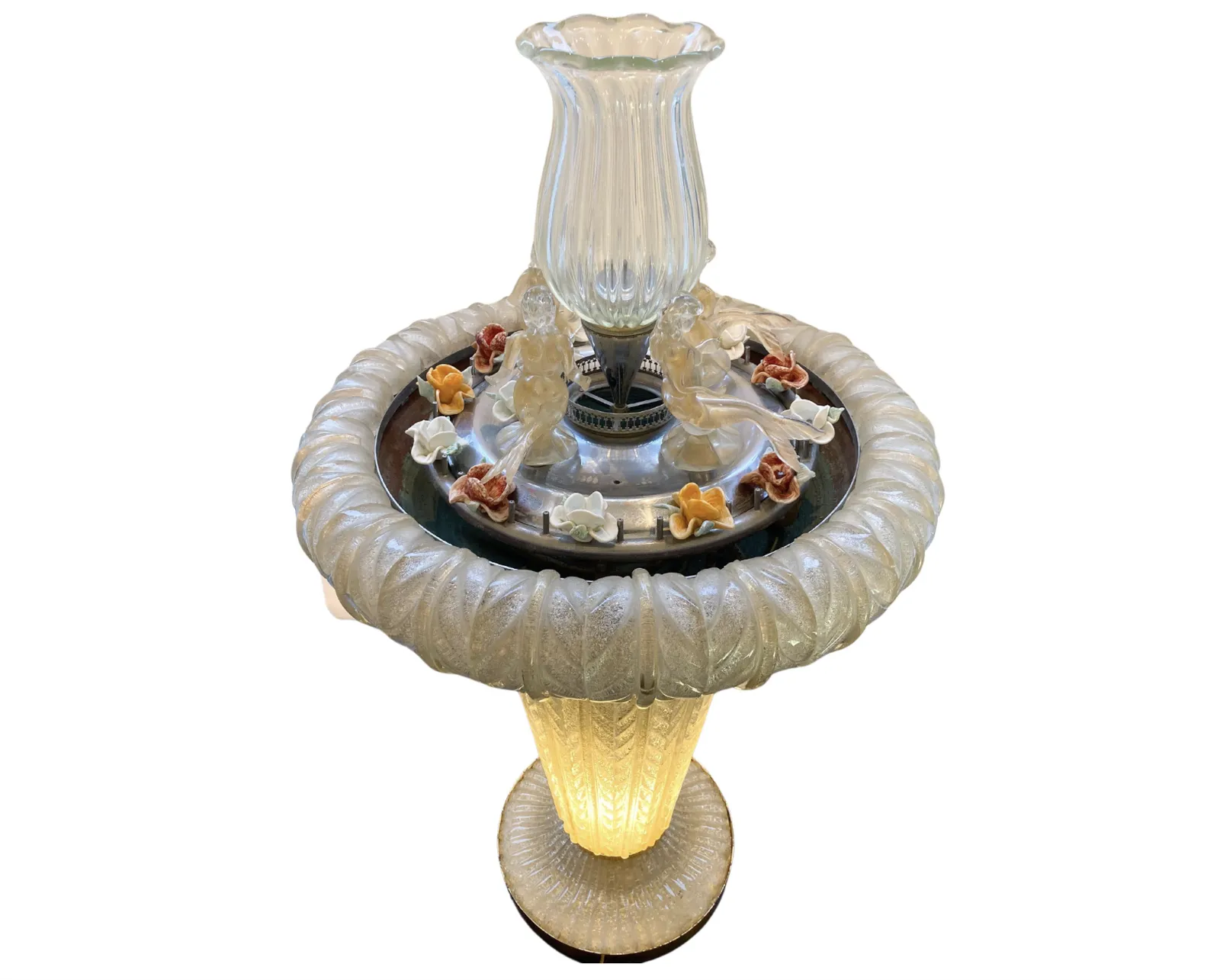 photo for sale Murano Glass Fountain With A Central Vase Encircled By 4 Mermaids 1950s