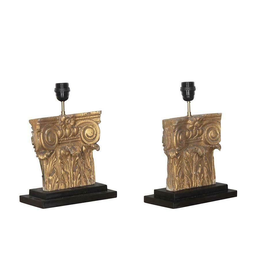 Pair Of 18th Century Carved Wooden Capitals Converted To Lamps photo for sale