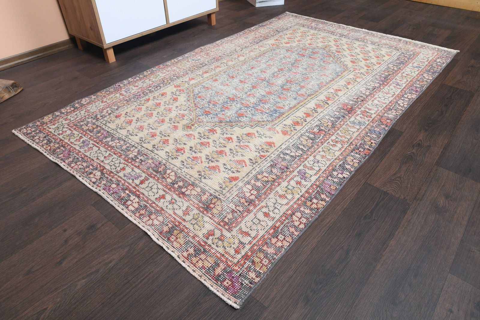 4.2x7.1 Ft Handmade Turkish Vintage Area Rug, Oushak Area Rug, Wool Rug, Living Room Rug, Bedroom Rug, Antique Rug, 4x7 Rug, Farmhouse Decor photo for sale