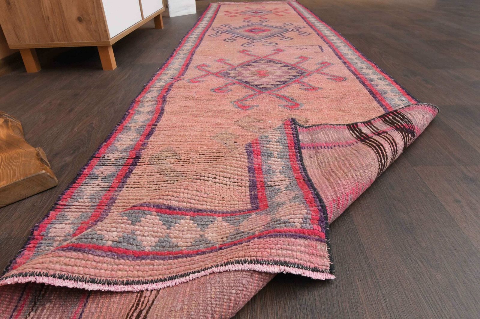 2.8x11.6 Ft Turkish Handmade Rug, Hallway Rug, Antique Runner Rug, Anatolian Rug, 3x12 Oushak Rug, Kitchen Rug, Bedroom Rug, Entryway Rug photo furniture