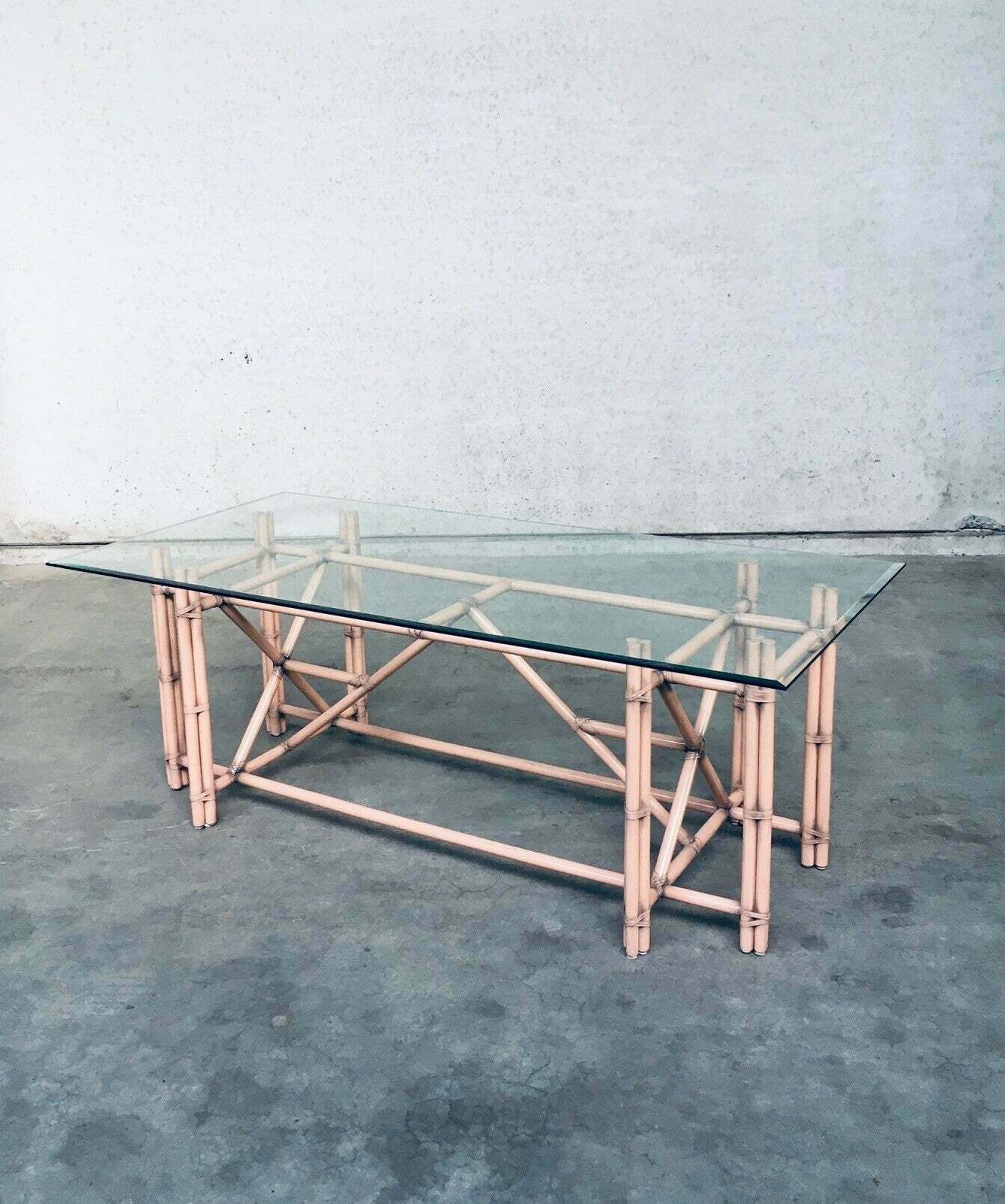 Organic Monumental Faux Bamboo Glass Top Dining Table In The Style Of Mcguire photo vinterior