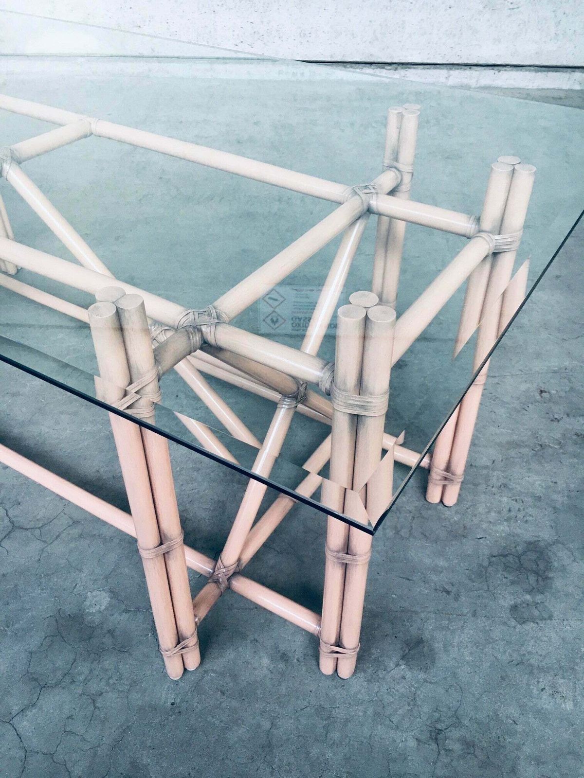 photo buy Organic Monumental Faux Bamboo Glass Top Dining Table In The Style Of Mcguire