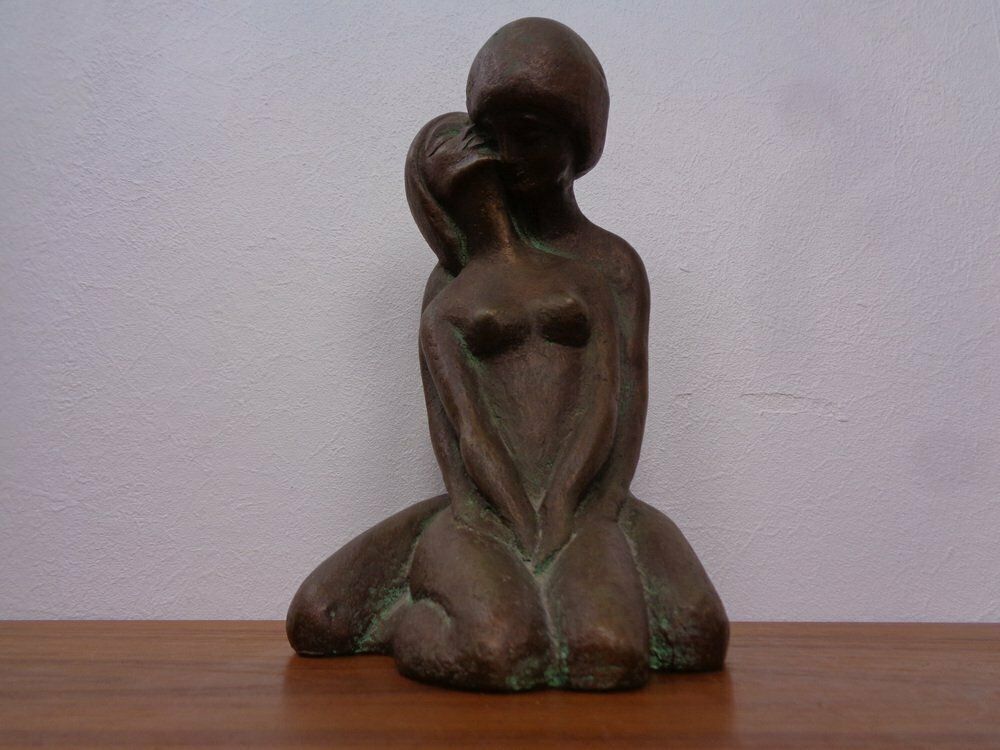 Handcrafted Stoneware Loving Couple Figure From Achatit Werkstätten, Germany, 1960s