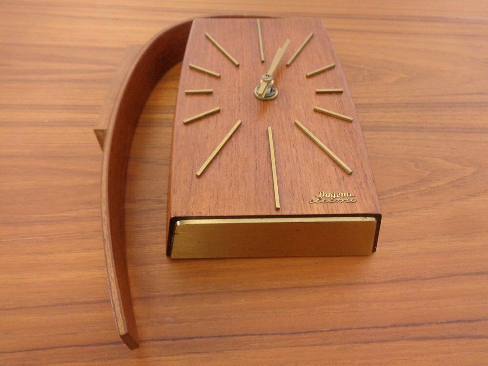 Home Decor Teak & Brass Dugena Electric Wall Clock, Germany, 1960s photo
