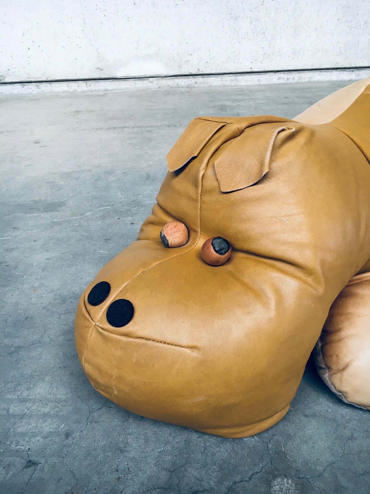 photo vinterior 1970's Leather Hippo Hippopotamus Footstool Pouf