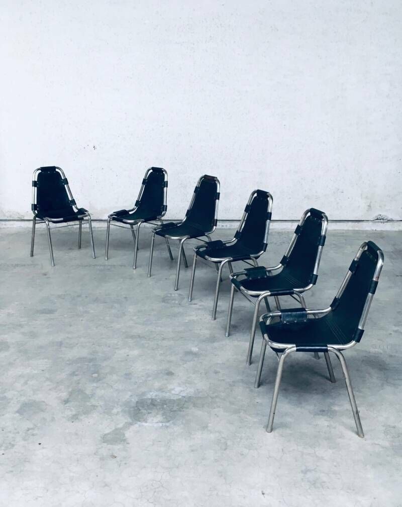 Industrieel Design Eetkamerstoelen Van Leer En Staal, Model "Les Arcs", Jaren 1980 photo Meubels