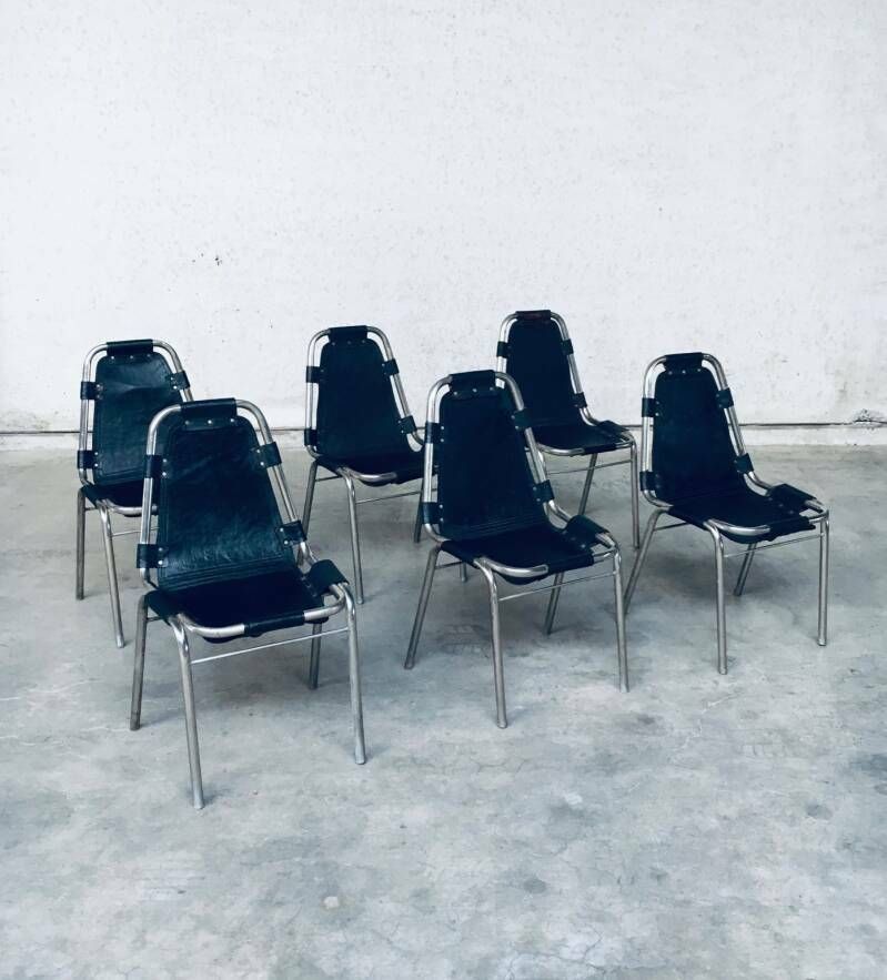 Industrieel Design Eetkamerstoelen Van Leer En Staal, Model "Les Arcs", Jaren 1980 photo vintage