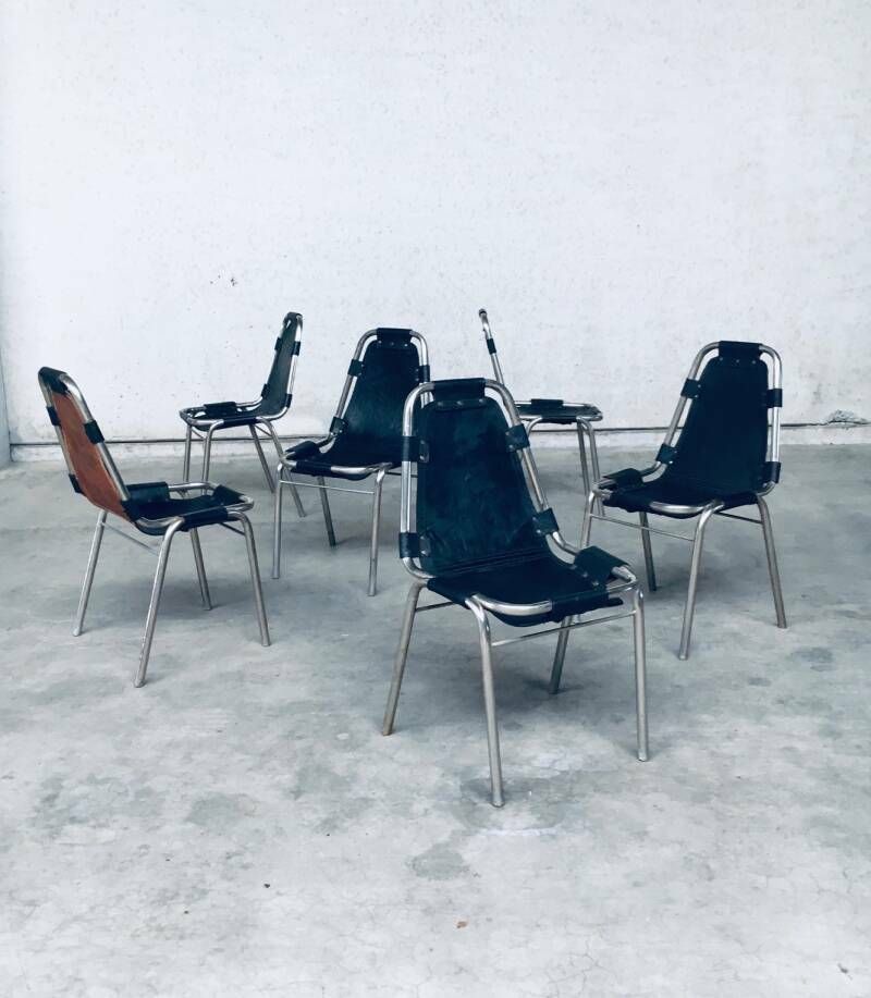 photo furniture Industrieel Design Eetkamerstoelen Van Leer En Staal, Model "Les Arcs", Jaren 1980
