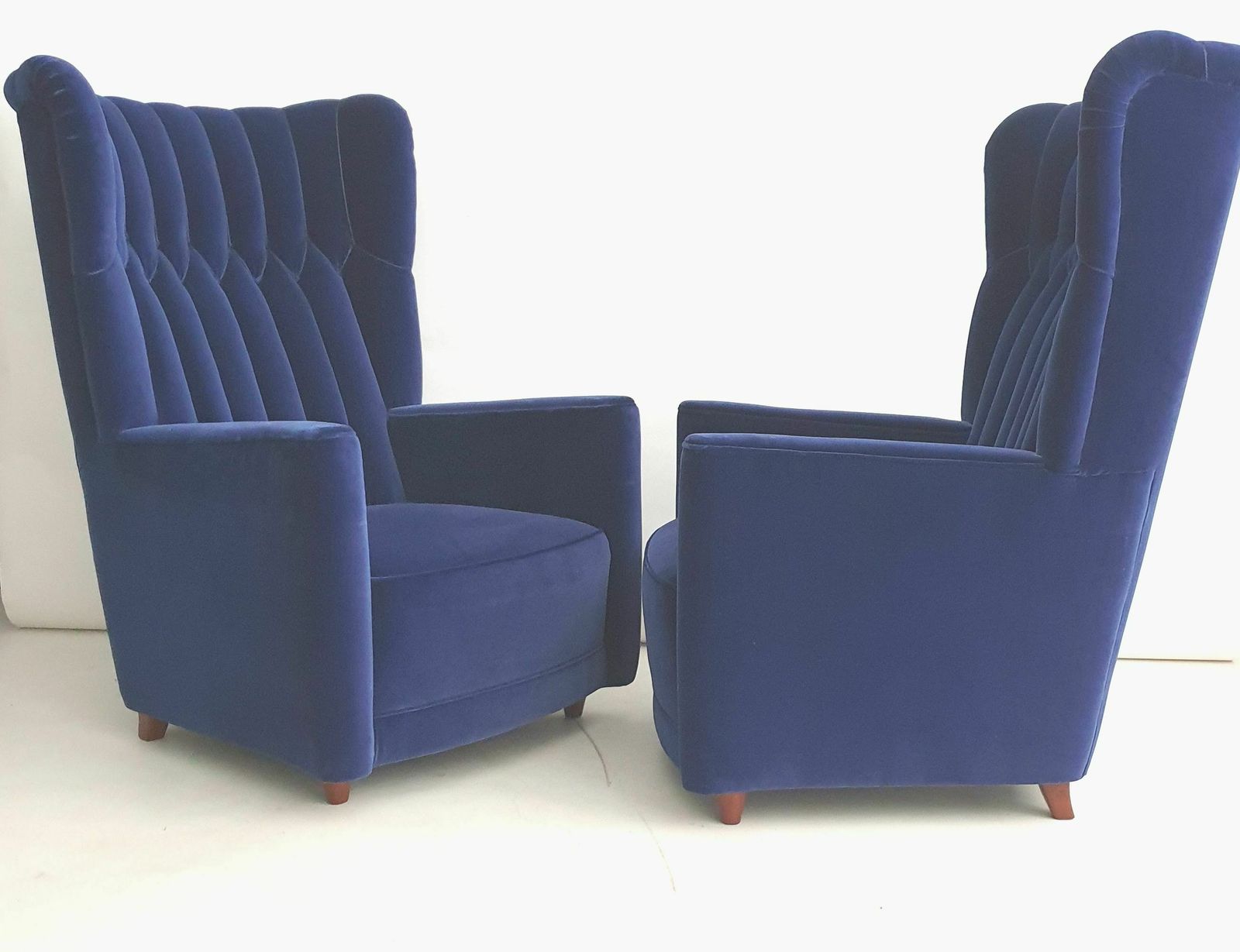 Pair Of Well Sized  Velvet Covered Armchairs Attributed To Guglielmo Ulrich