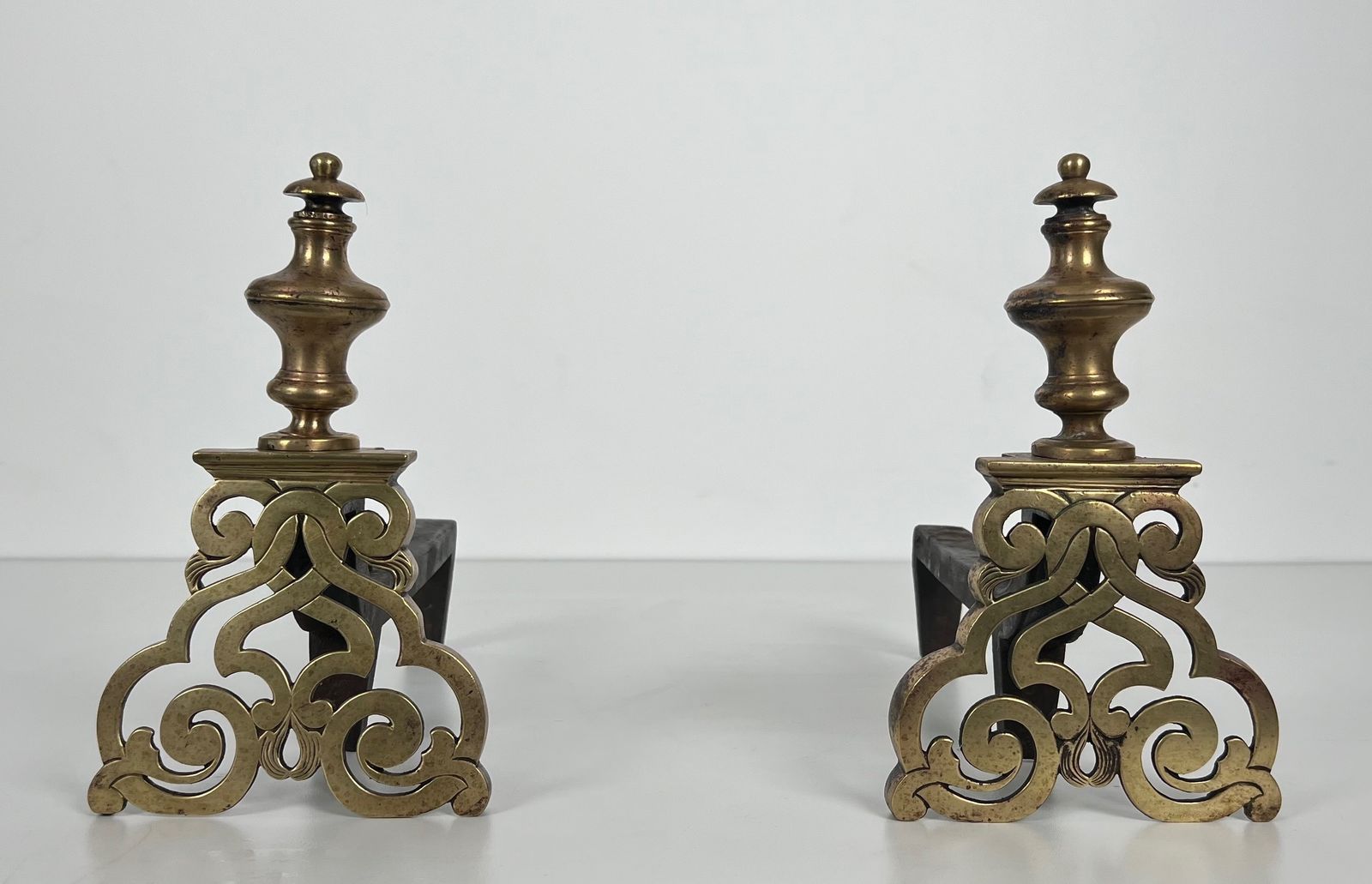 Pair Of Chiseled Bronze Andirons. photo Home Fixtures