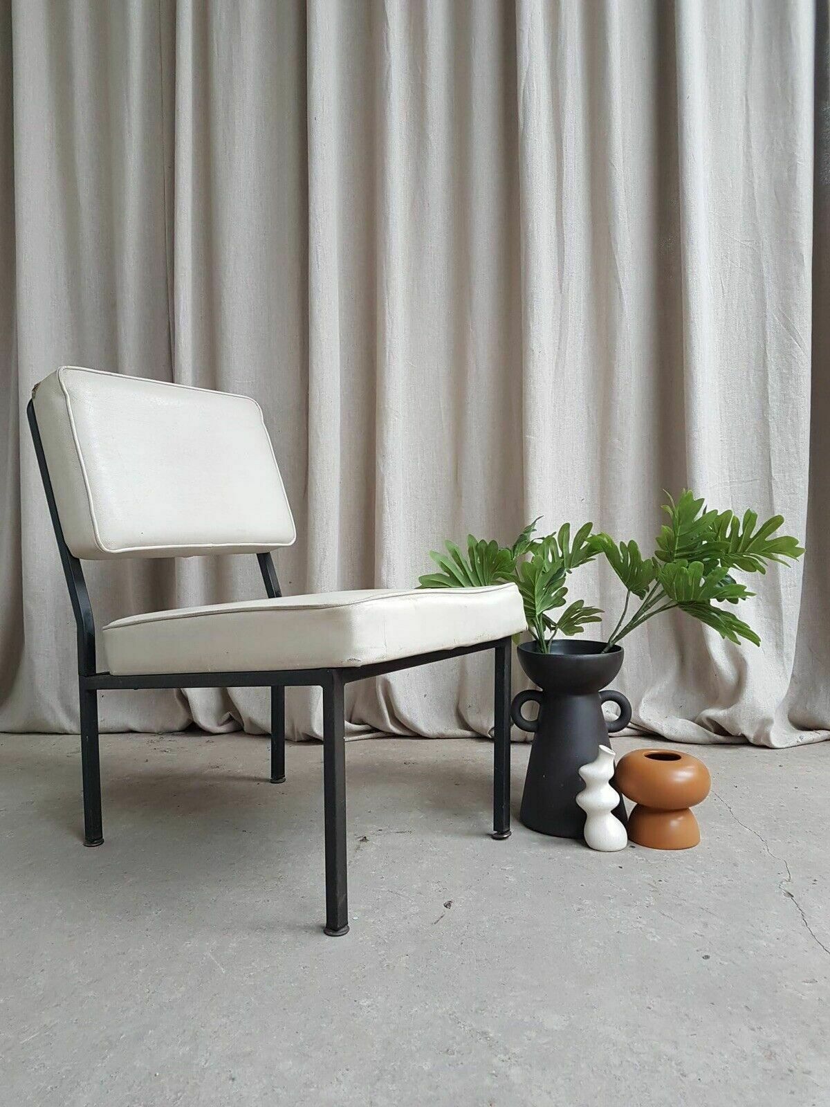 Vtg Mid Century Steel Modernist Post Modern Studio Lounge Chair Retro #383