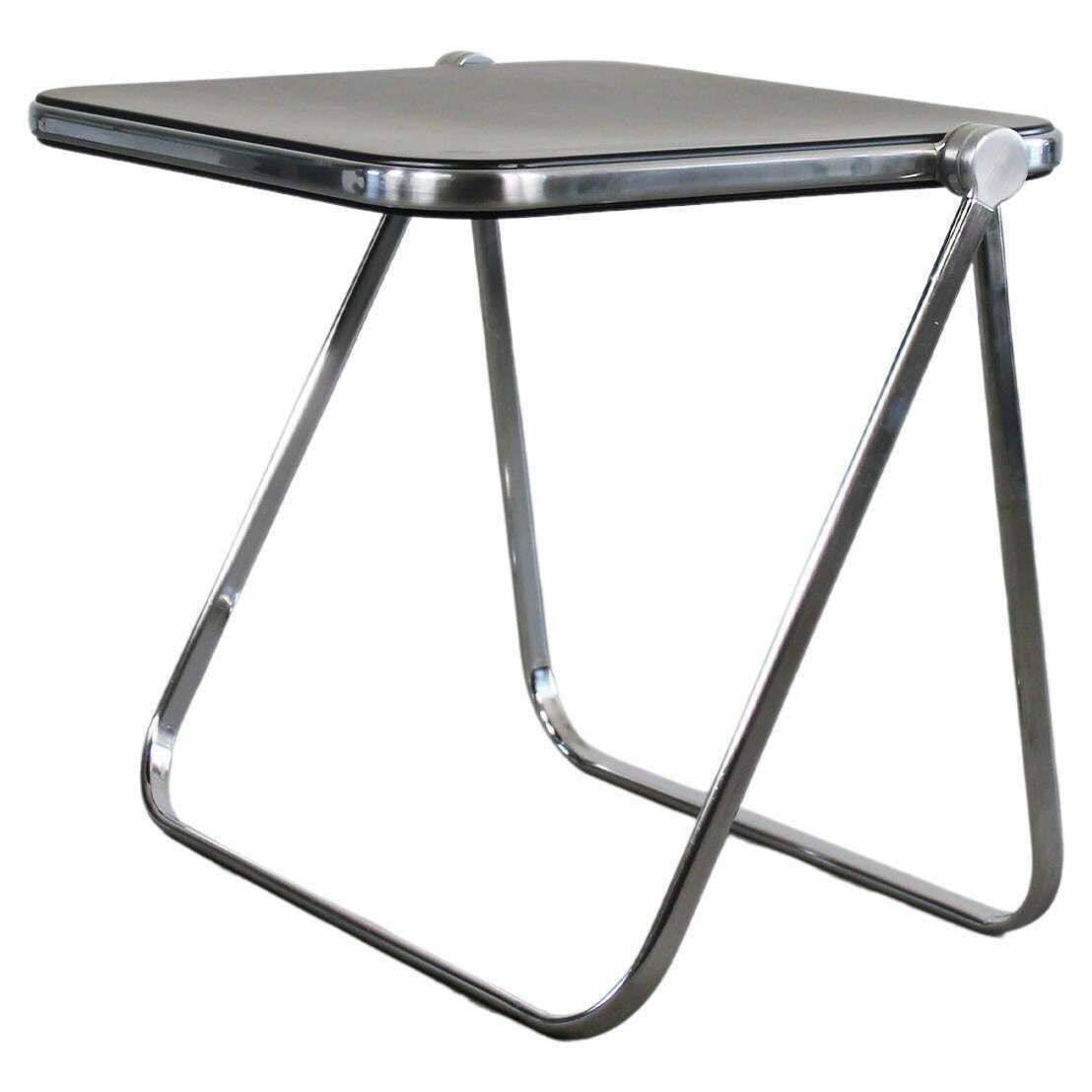 Giancarlo Piretti Platone Folding Table In Steel And Black Polyurethane 1970s