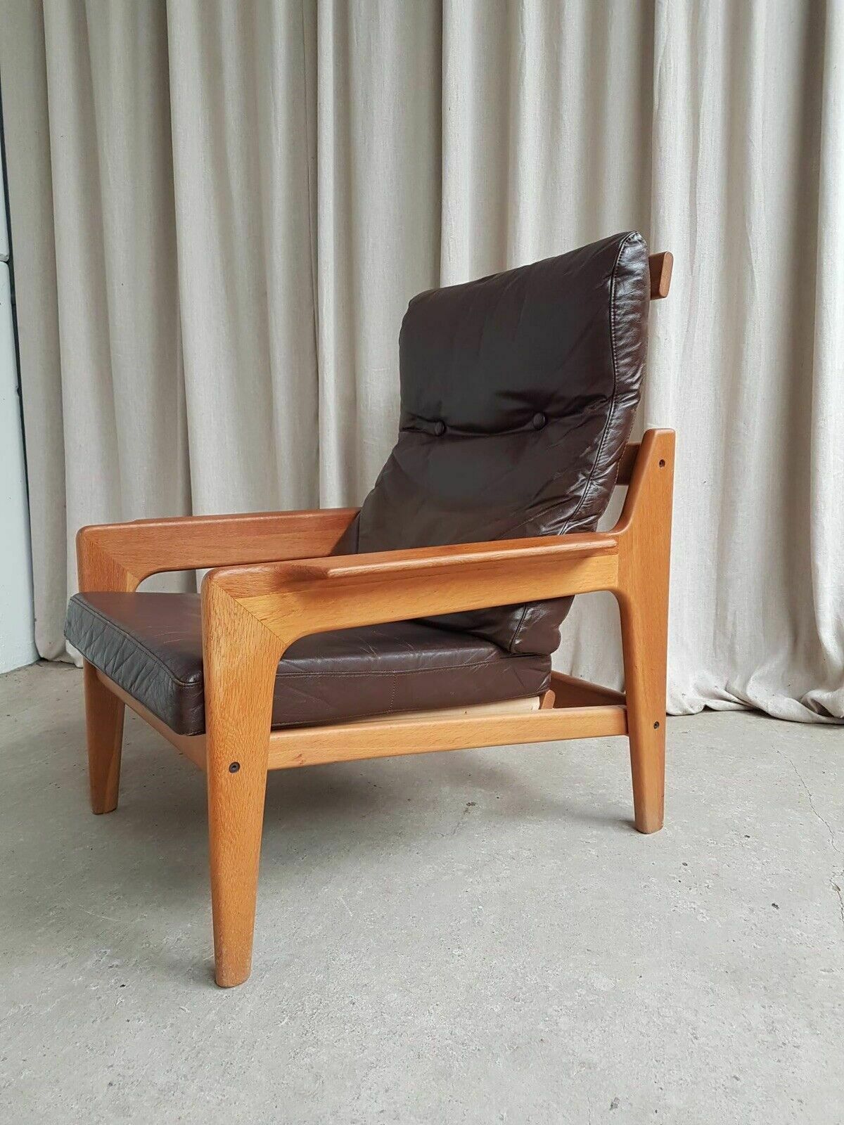 Vtg Mid Century Danish Oak Leather Lounge Arm Chair By Komfort Scandi photo buy