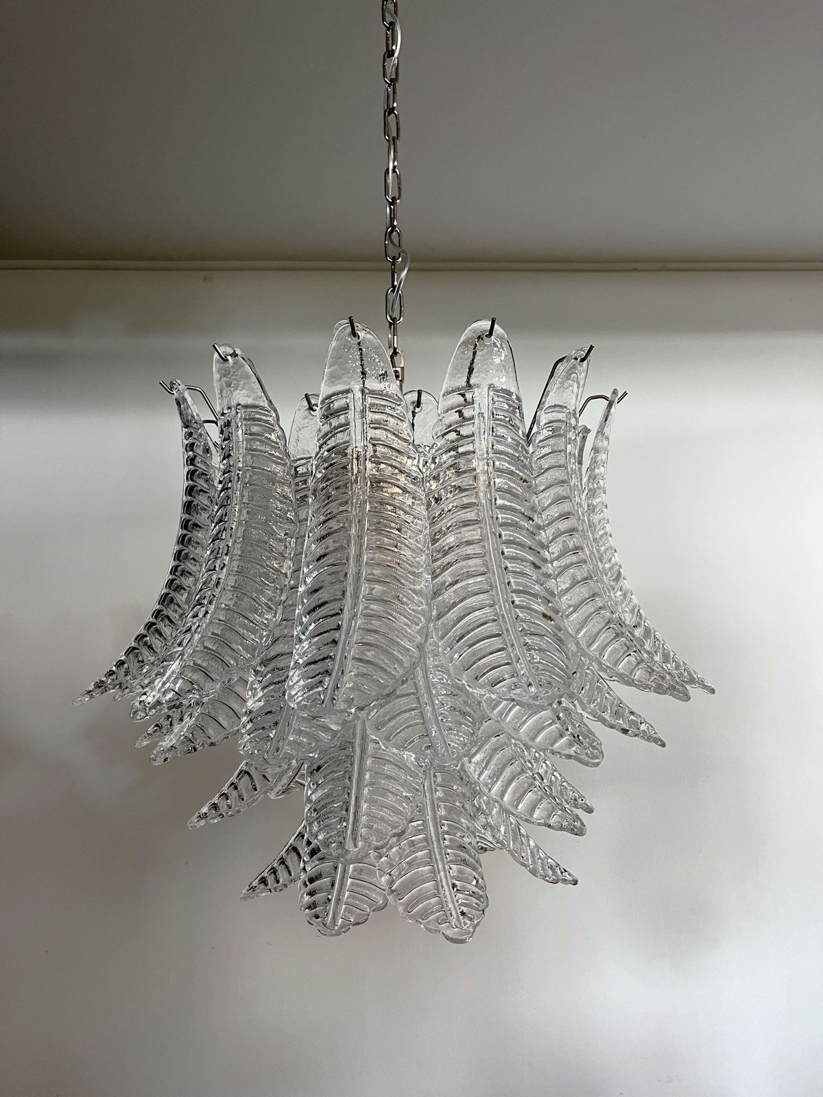 Italian Murano Six Tier Trasparent Felci Glass Chandelier   36 Glasses photo vinterior