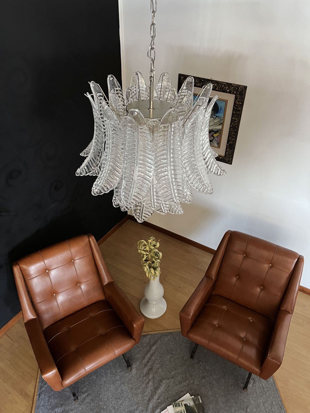 photo vintage Italian Murano Six Tier Trasparent Felci Glass Chandelier   36 Glasses