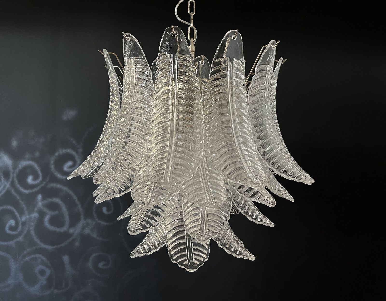Italian Murano Six Tier Trasparent Felci Glass Chandelier   36 Glasses