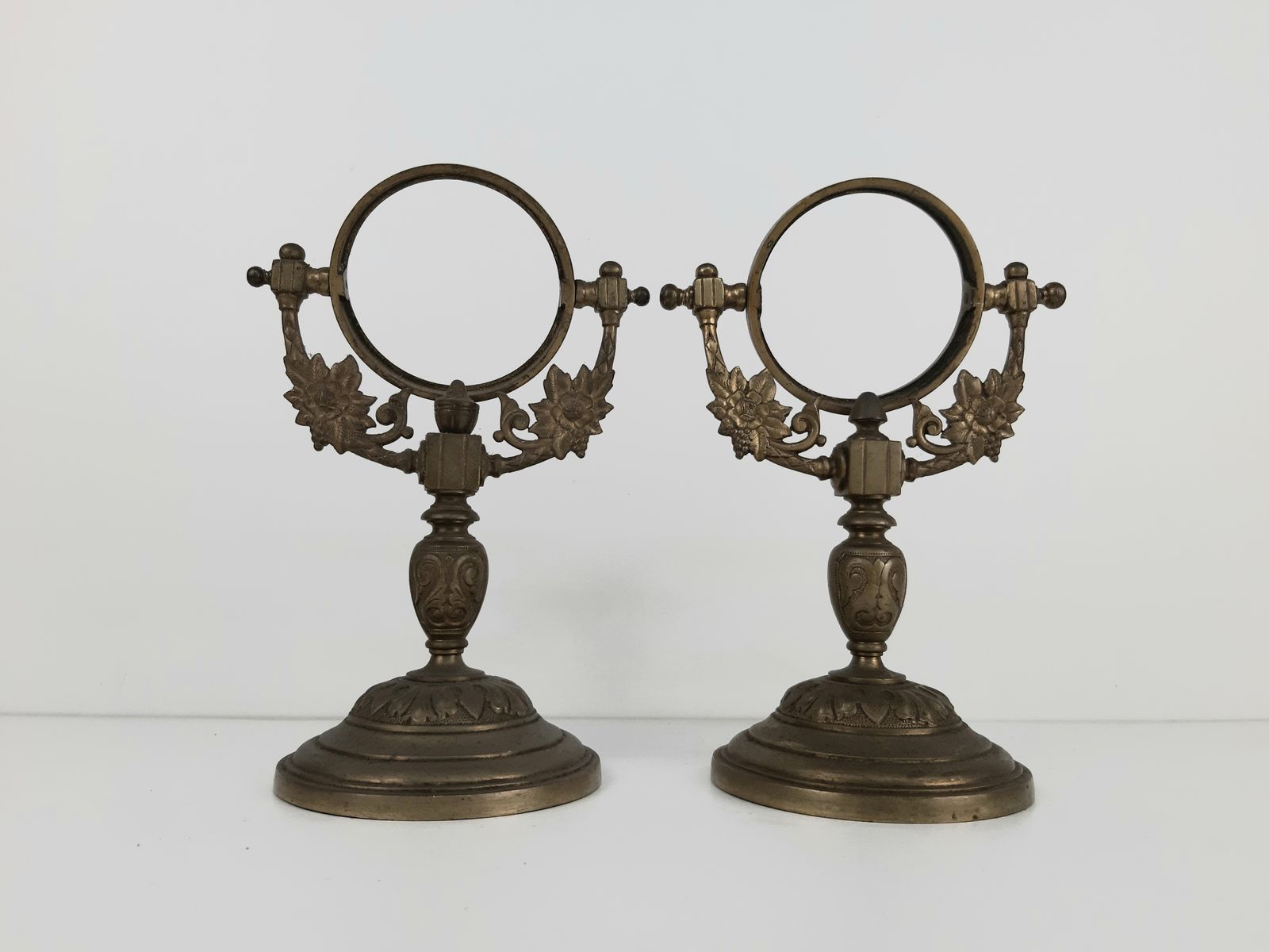 Ornate Early 20thc Brass Mirror / Picture Frames And Stands photo vintage