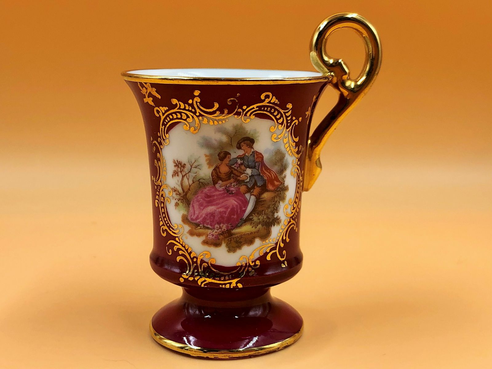 Giraud Limoges Porcelain Fragonard Courting Couple Demitasse / Chocolate Cup And Saucer Duo. photo furniture
