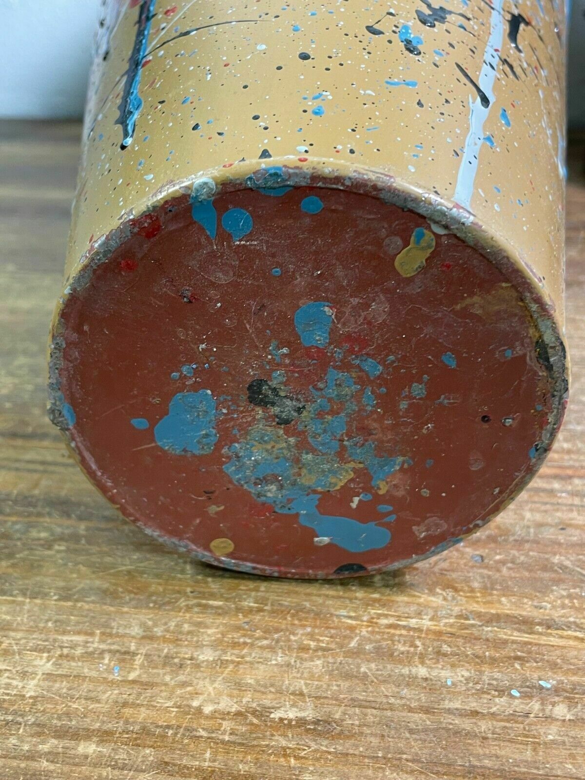 Large Vintage Hungarian Retro Mid Century Hand Painted Metal Vase photo vintage