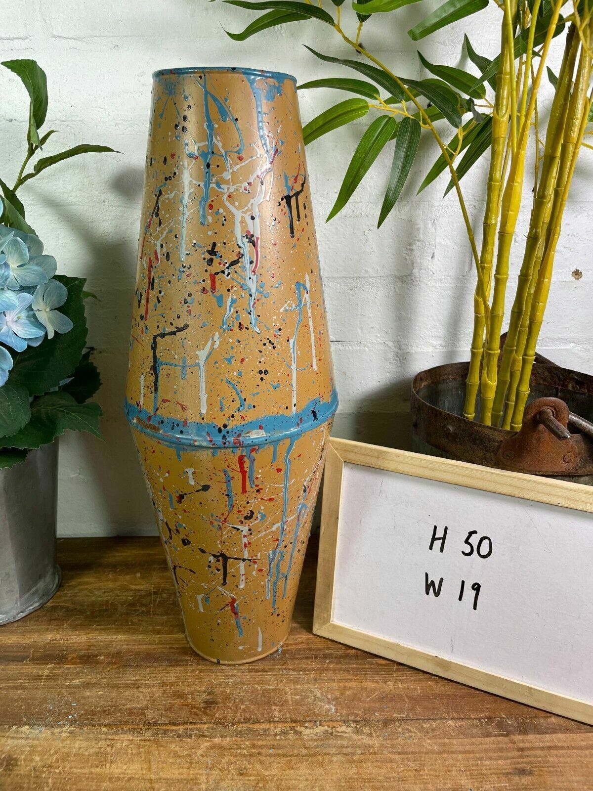 Home Decor Large Vintage Hungarian Retro Mid Century Hand Painted Metal Vase photo