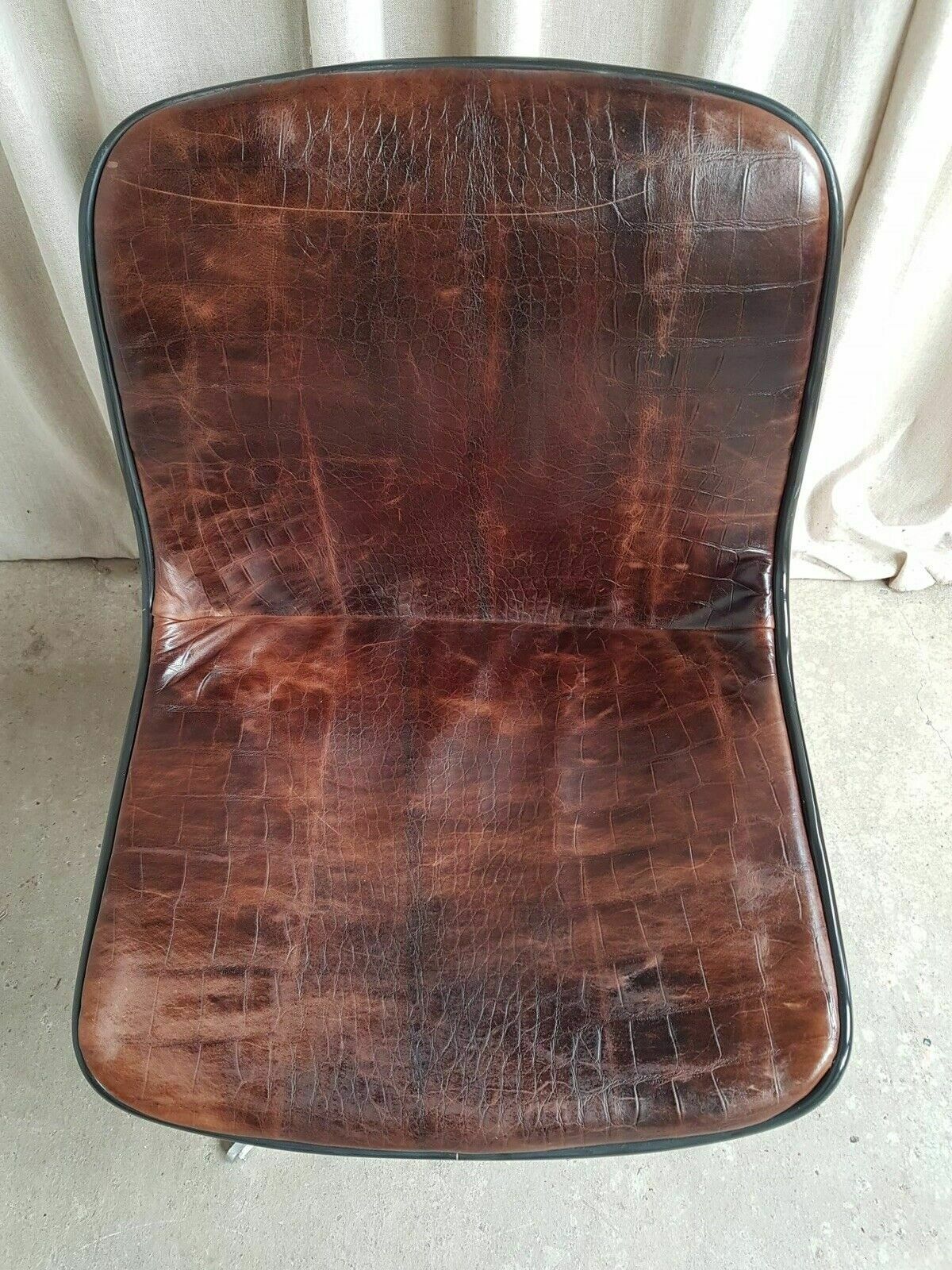 977.5 Vtg Mid Century Modernist Chrome Leather Swivel Chair By Charles Pollock photo