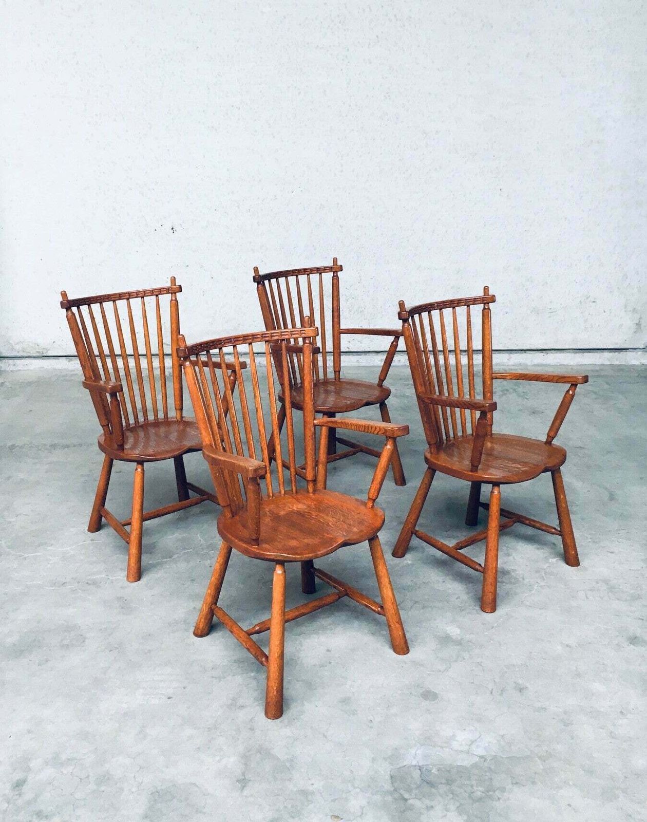 Dutch Design Oak Arm Chair Set By De Ster Gelderland, Netherlands 1960's