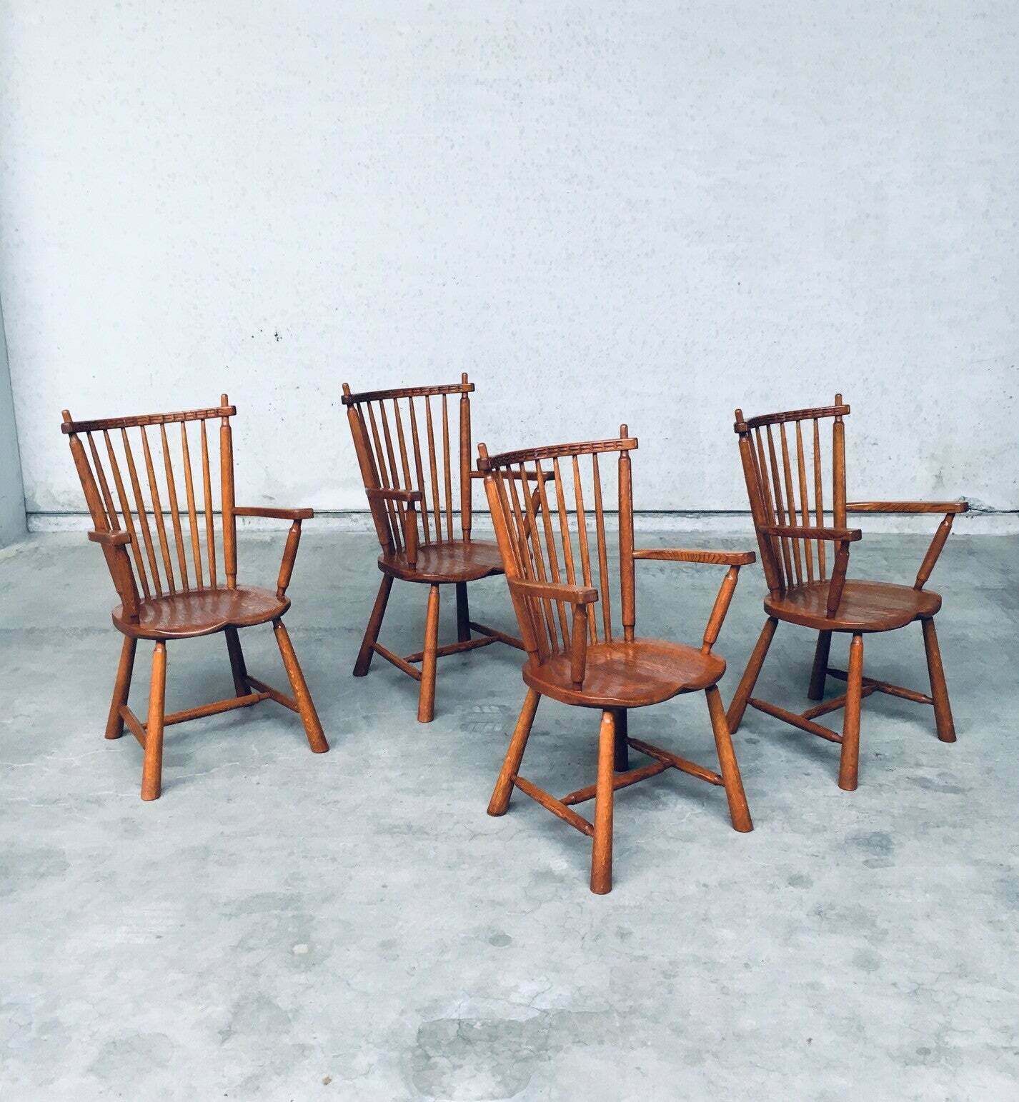 Dutch Design Oak Arm Chair Set By De Ster Gelderland, Netherlands 1960's photo vintage