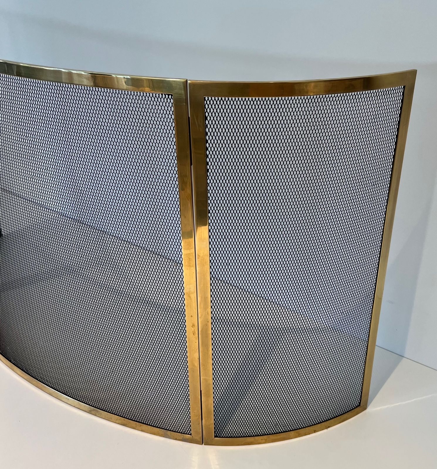 Curved Brass Firewall And Wire Mesh photo vintage
