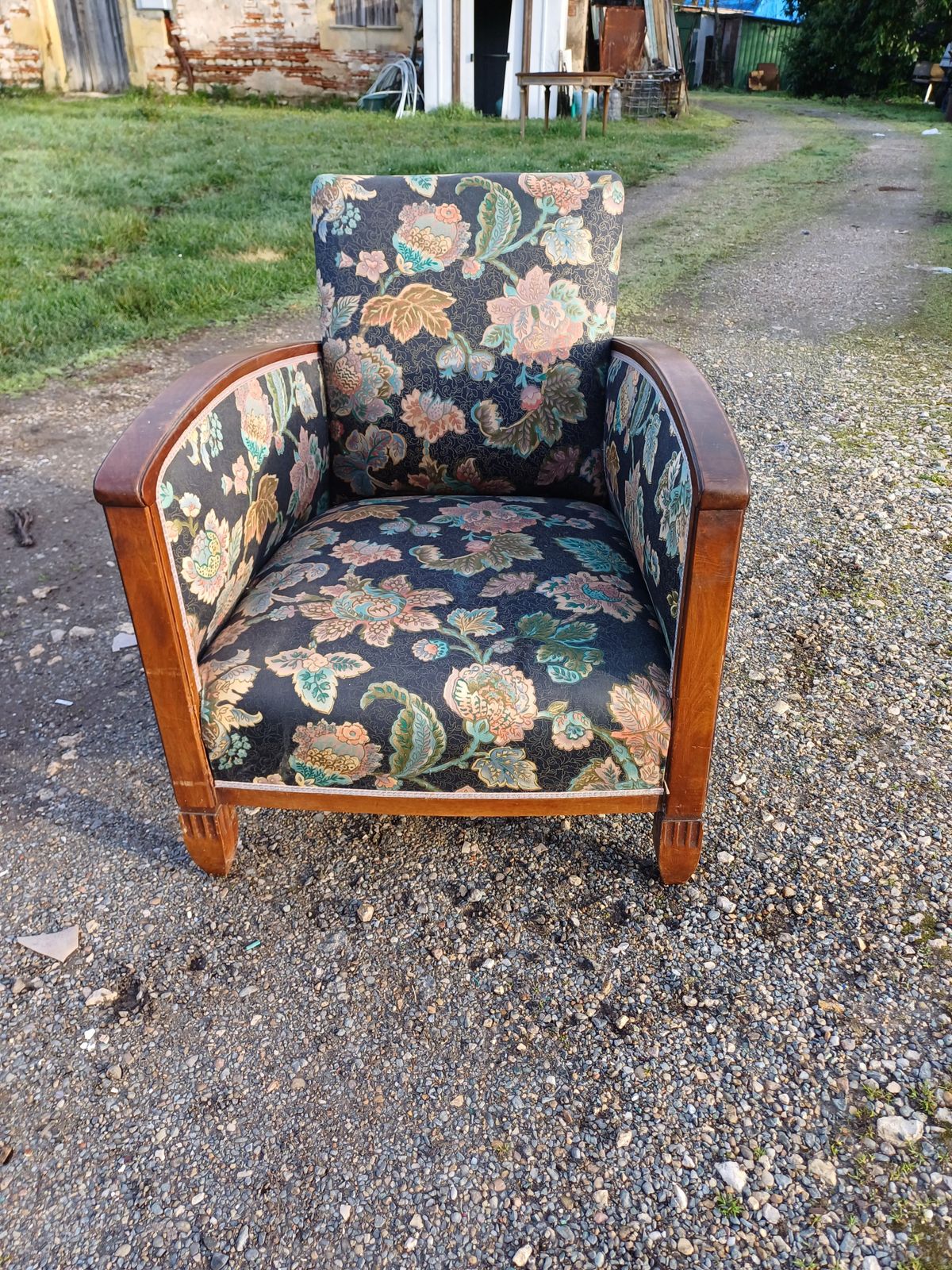 Art Deco Walnut Armchair, 1940s