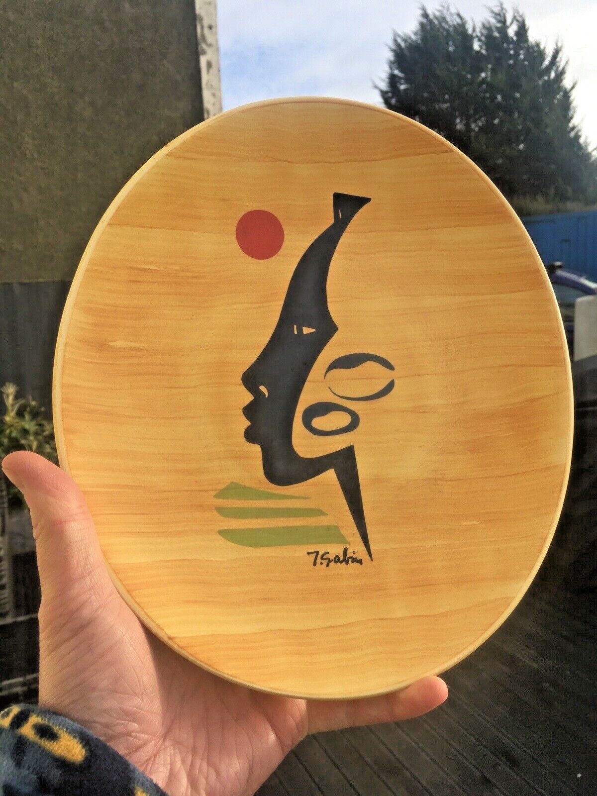 photo for sale Mid Century Modern 50s French Salins Pottery Antigua Abstract Face Plate Pop Art