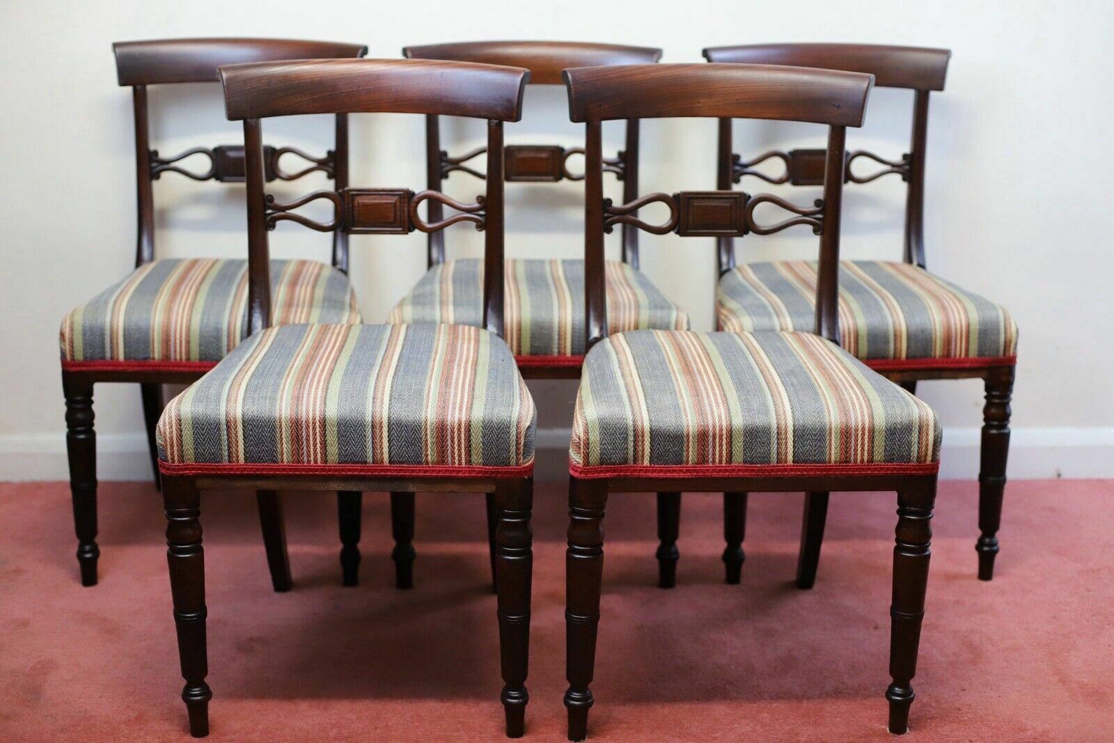 Lovely Set Of Five Victorian Mahogany Bar Back Dining Chairs photo furniture
