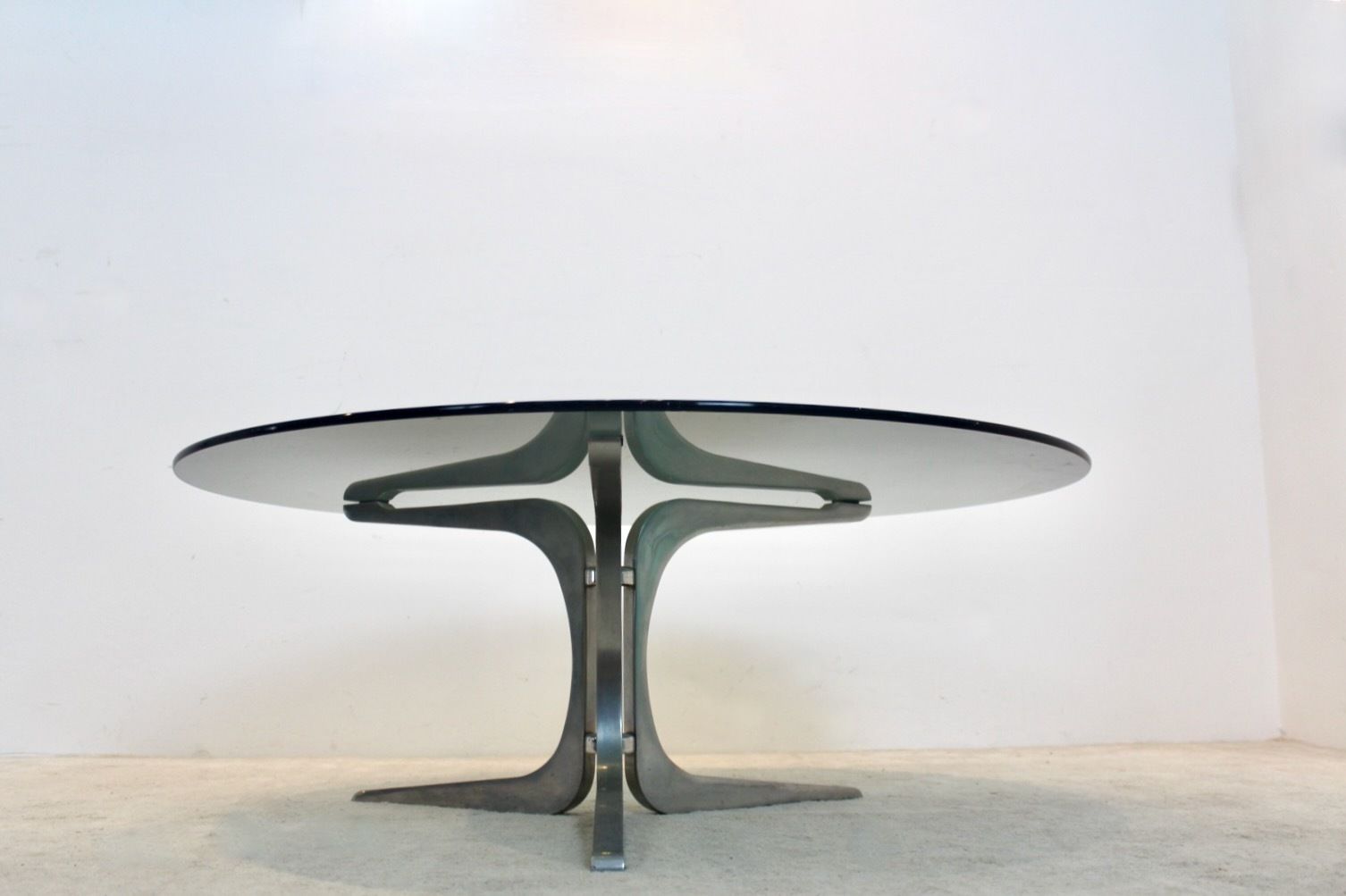 Artifort Smoked Glass And Aluminum Round Coffee Table photo for sale