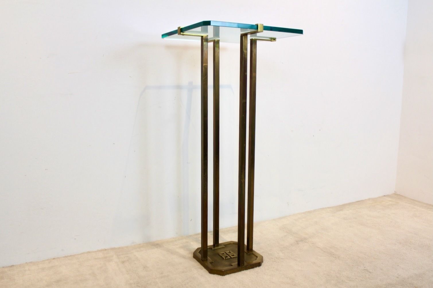 Home Decor Minimalist Peter Ghyczy Brass And Glass Pedestal Table photo