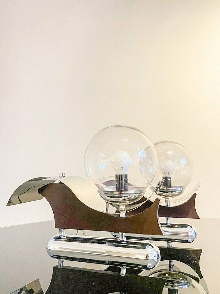 Metal And Blown Glass Wall Lamps, Italy, 1970s, Set Of 2 photo for sale