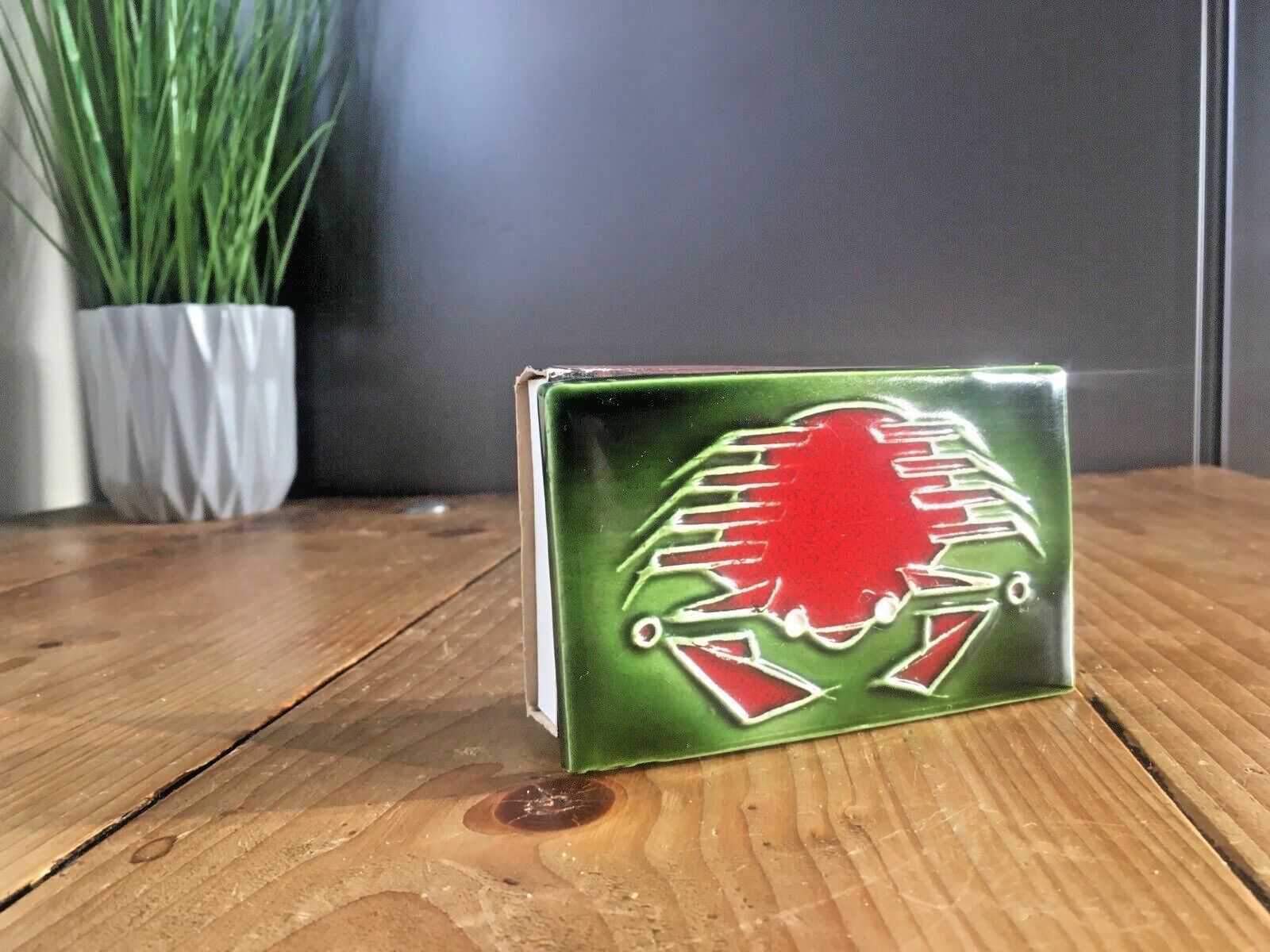 Mid Century 60s Belgian Ceramic Tubelined Tile Crab Matchbox Cover Cancer Zodiac Starsign photo furniture